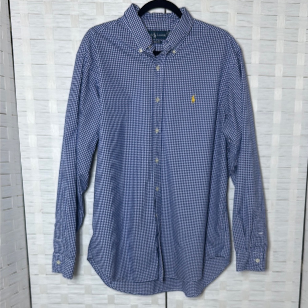 Ralph Lauren Blue/White Checkered Classic Fit Button Down Long Sleeve Size XL
